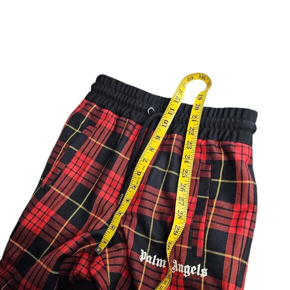 Palm Angels Mens Red & Black Logo Wool Trousers, Zip Bottom, Plaid, Pants, 44/XS - Picture 6 of 12
